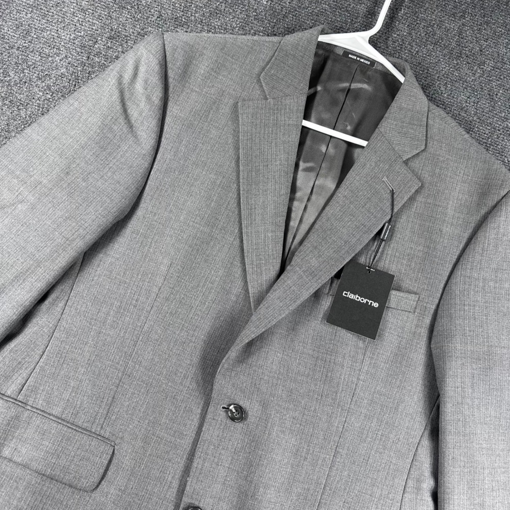 Claiborne Suit Jacket Mens 42 SH 42 Short Silver Gray 100% Wool Blazer NWT